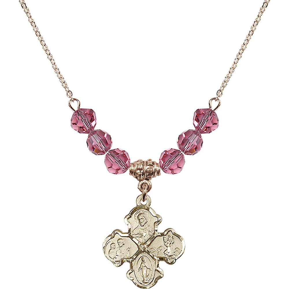 14kt Gold Filled 4-Way Birthstone Necklace with Rose Beads - 5441