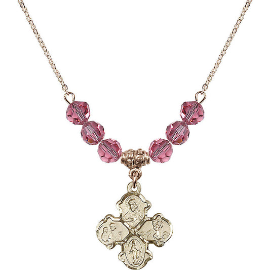 14kt Gold Filled 4-Way Birthstone Necklace with Rose Beads - 5441