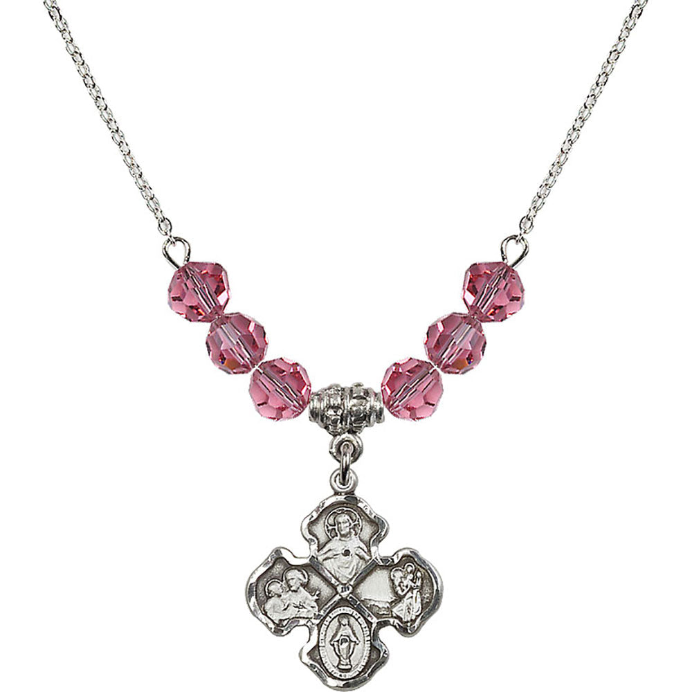 Sterling Silver 4-Way Birthstone Necklace with Rose Beads - 5441