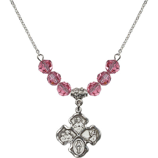 Sterling Silver 4-Way Birthstone Necklace with Rose Beads - 5441