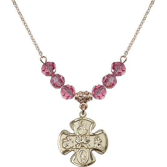 14kt Gold Filled 5-Way Birthstone Necklace with Rose Beads - 5443