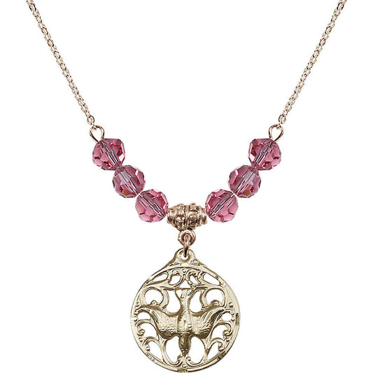 14kt Gold Filled Holy Spirit Birthstone Necklace with Rose Beads - 5655