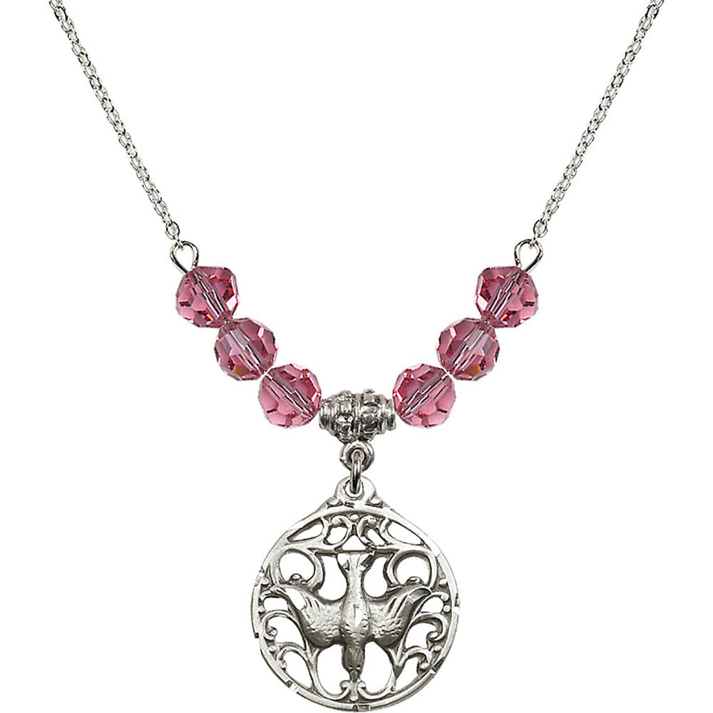 Sterling Silver Holy Spirit Birthstone Necklace with Rose Beads - 5655
