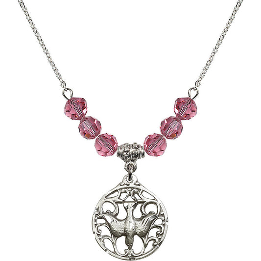 Sterling Silver Holy Spirit Birthstone Necklace with Rose Beads - 5655