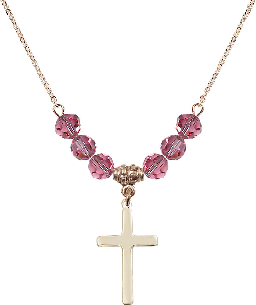 14kt Gold Filled Cross Birthstone Necklace with Rose Beads - 5670