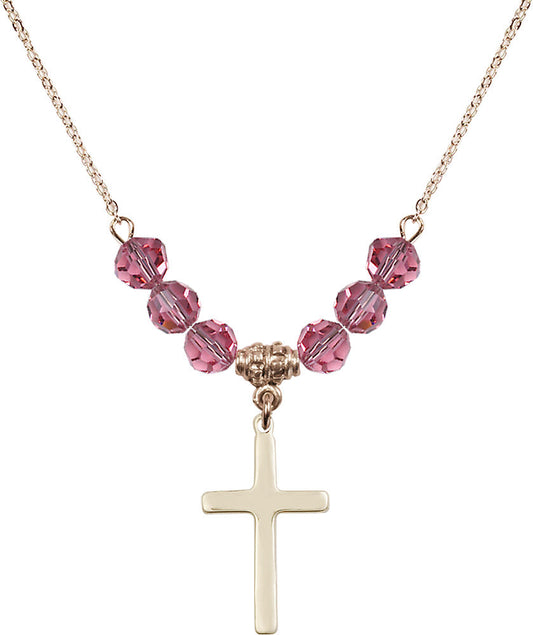 14kt Gold Filled Cross Birthstone Necklace with Rose Beads - 5670