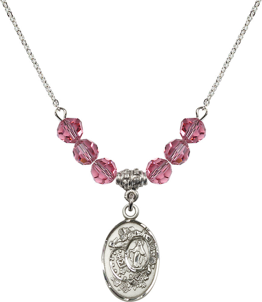 Sterling Silver Miraculous Birthstone Necklace with Rose Beads - 5682