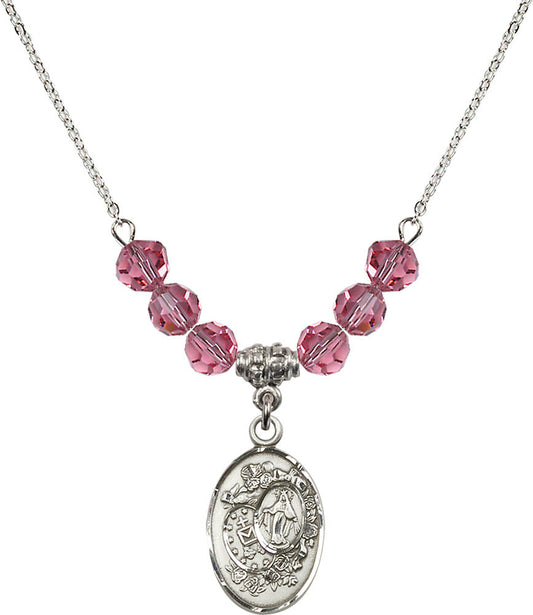 Sterling Silver Miraculous Birthstone Necklace with Rose Beads - 5682