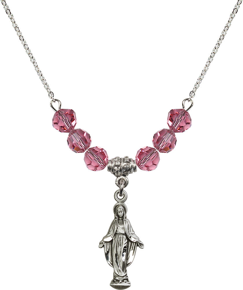Sterling Silver Miraculous Birthstone Necklace with Rose Beads - 5900