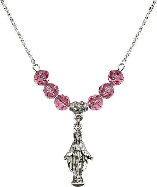 Sterling Silver Miraculous Birthstone Necklace with Rose Beads - 5900