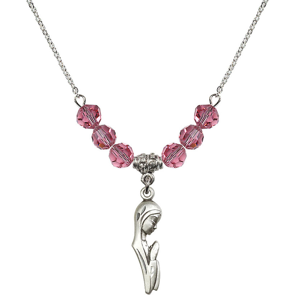 Sterling Silver Madonna Birthstone Necklace with Rose Beads - 5907