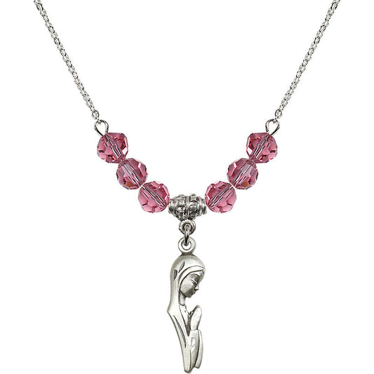 Sterling Silver Madonna Birthstone Necklace with Rose Beads - 5907