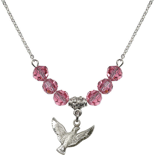 Sterling Silver Holy Spirit Birthstone Necklace with Rose Beads - 5912