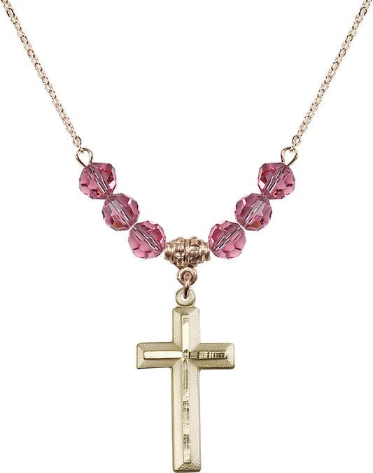 14kt Gold Filled Cross Birthstone Necklace with Rose Beads - 6000