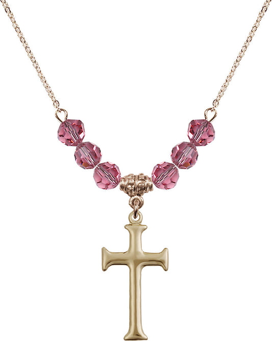 14kt Gold Filled Cross Birthstone Necklace with Rose Beads - 6008