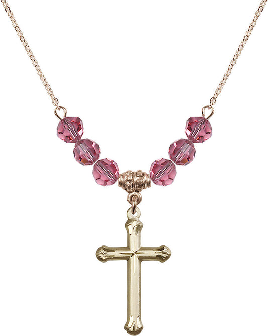 14kt Gold Filled Cross Birthstone Necklace with Rose Beads - 6022