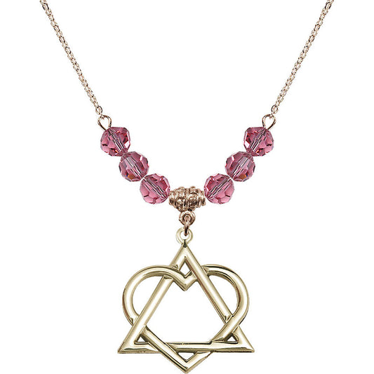 14kt Gold Filled Adoption Heart Birthstone Necklace with Rose Beads - 6210