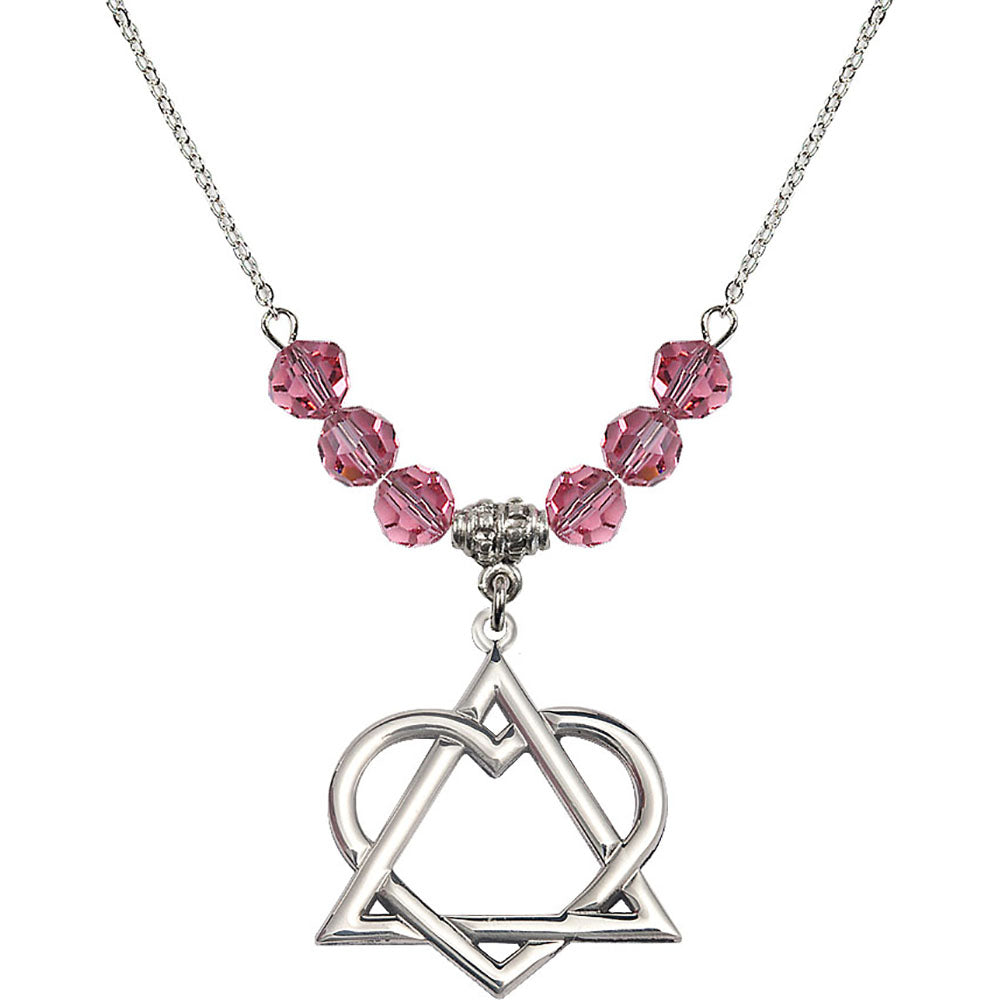 Sterling Silver Adoption Heart Birthstone Necklace with Rose Beads - 6210