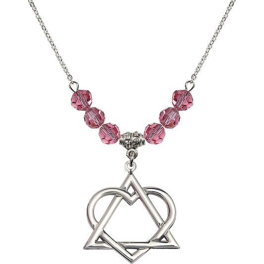 Sterling Silver Adoption Heart Birthstone Necklace with Rose Beads - 6210