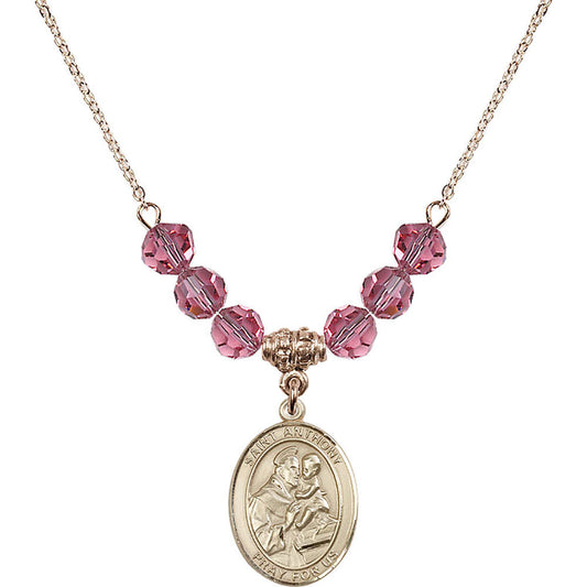 14kt Gold Filled Saint Anthony of Padua Birthstone Necklace with Rose Beads - 8004