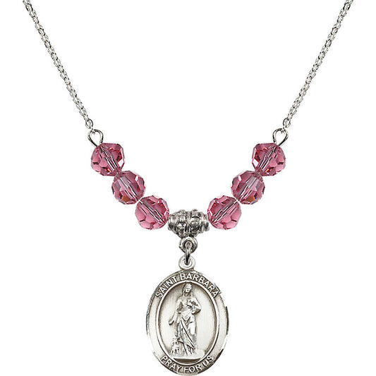 Sterling Silver Saint Barbara Birthstone Necklace with Rose Beads - 8006