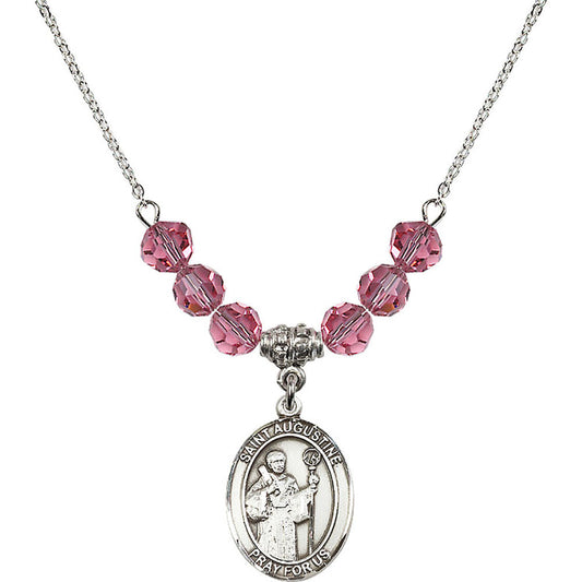 Sterling Silver Saint Augustine Birthstone Necklace with Rose Beads - 8007