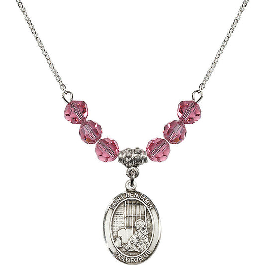Sterling Silver Saint Benjamin Birthstone Necklace with Rose Beads - 8013