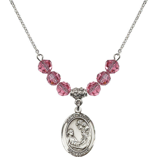 Sterling Silver Saint Cecilia Birthstone Necklace with Rose Beads - 8016
