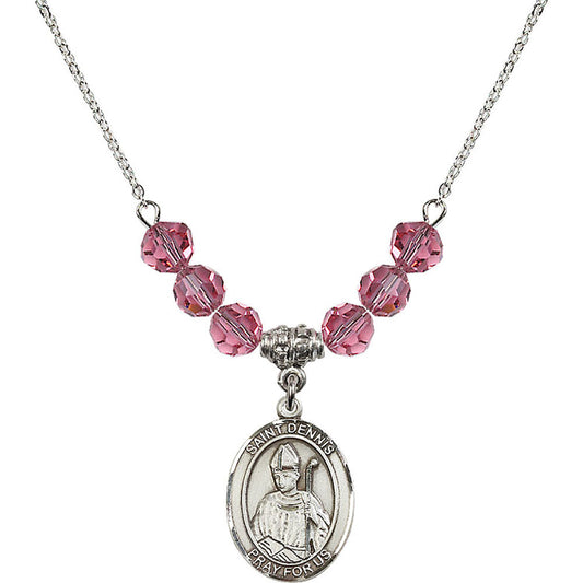 Sterling Silver Saint Dennis Birthstone Necklace with Rose Beads - 8025