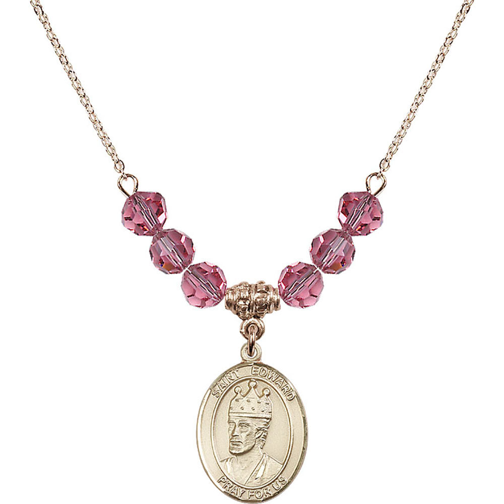 14kt Gold Filled Saint Edward the Confessor Birthstone Necklace with Rose Beads - 8026