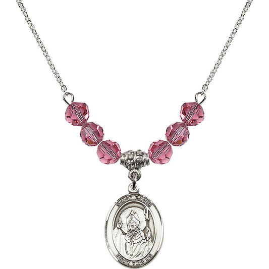 Sterling Silver Saint David of Wales Birthstone Necklace with Rose Beads - 8027