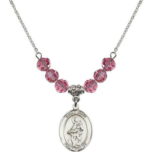 Sterling Silver Saint Jane of Valois Birthstone Necklace with Rose Beads - 8029