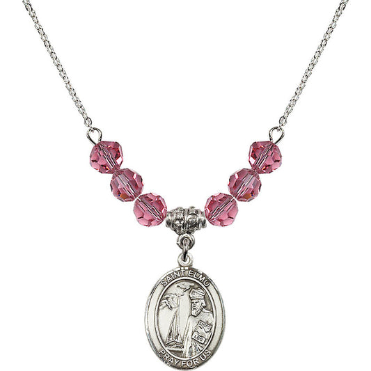 Sterling Silver Saint Elmo Birthstone Necklace with Rose Beads - 8031