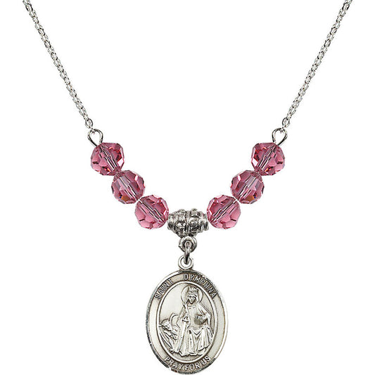 Sterling Silver Saint Dymphna Birthstone Necklace with Rose Beads - 8032