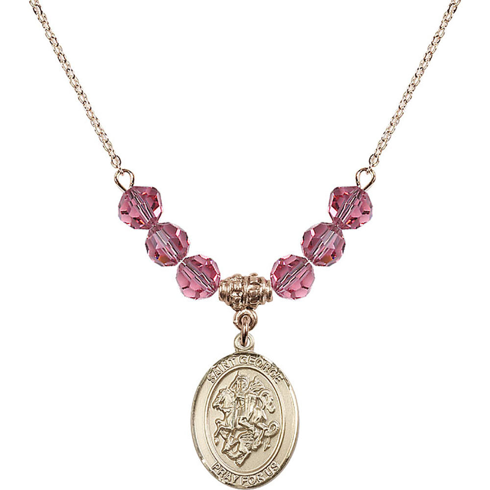 14kt Gold Filled Saint George Birthstone Necklace with Rose Beads - 8040