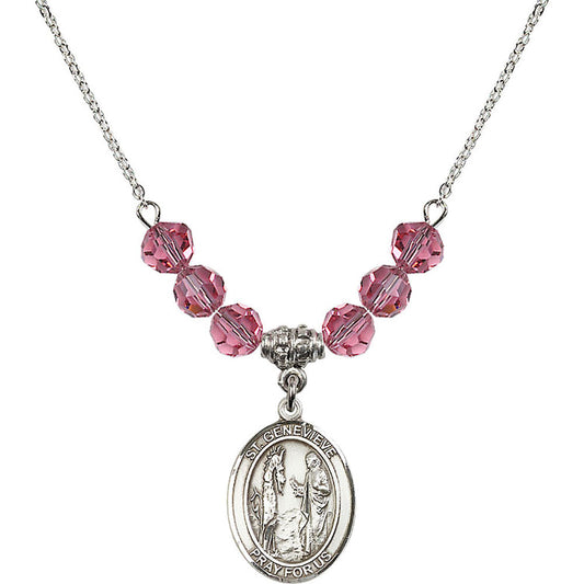 Sterling Silver Saint Genevieve Birthstone Necklace with Rose Beads - 8041