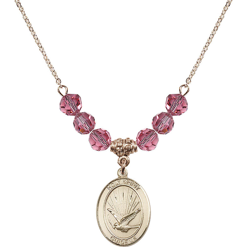 14kt Gold Filled Holy Spirit Birthstone Necklace with Rose Beads - 8044