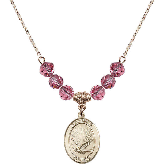 14kt Gold Filled Holy Spirit Birthstone Necklace with Rose Beads - 8044
