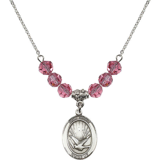 Sterling Silver Holy Spirit Birthstone Necklace with Rose Beads - 8044