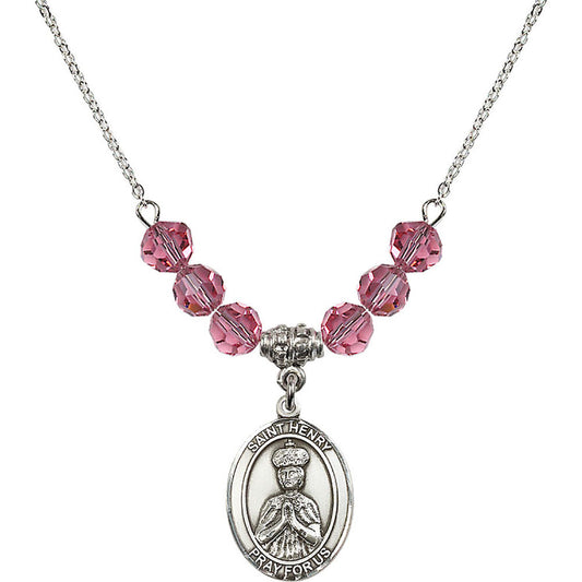 Sterling Silver Saint Henry II Birthstone Necklace with Rose Beads - 8046
