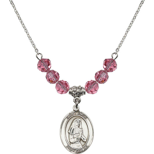 Sterling Silver Saint Emily de Vialar Birthstone Necklace with Rose Beads - 8047