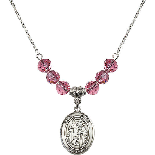 Sterling Silver Saint James the Greater Birthstone Necklace with Rose Beads - 8050
