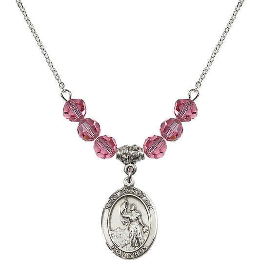 Sterling Silver Saint Joan of Arc Birthstone Necklace with Rose Beads - 8053