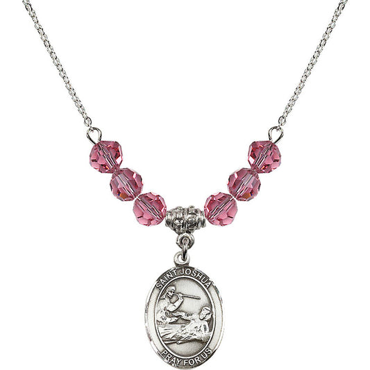 Sterling Silver Saint Joshua Birthstone Necklace with Rose Beads - 8059