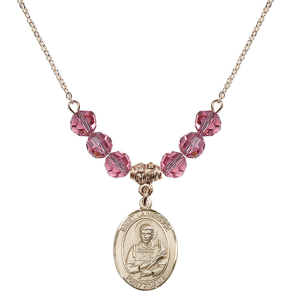 14kt Gold Filled Saint Lawrence Birthstone Necklace with Rose Beads - 8063
