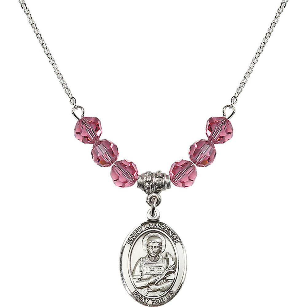 Sterling Silver Saint Lawrence Birthstone Necklace with Rose Beads - 8063