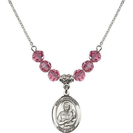 Sterling Silver Saint Lawrence Birthstone Necklace with Rose Beads - 8063