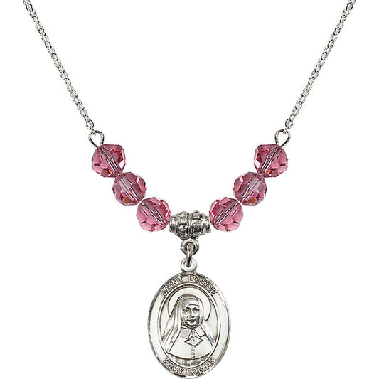 Sterling Silver Saint Louise de Marillac Birthstone Necklace with Rose Beads - 8064