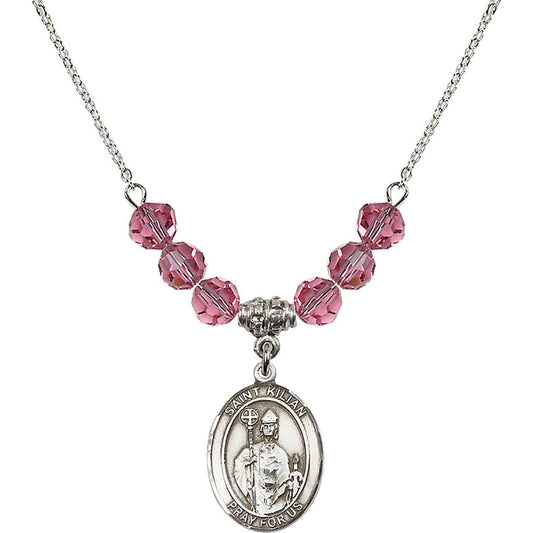 Sterling Silver Saint Kilian Birthstone Necklace with Rose Beads - 8067