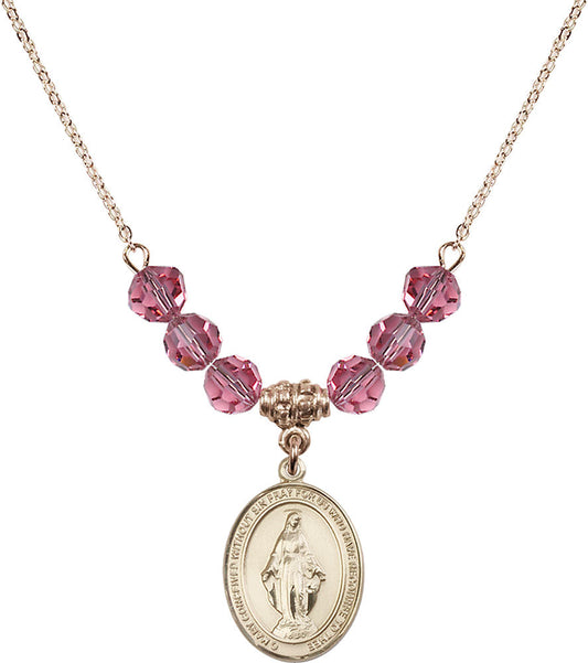 14kt Gold Filled Miraculous Birthstone Necklace with Rose Beads - 8078